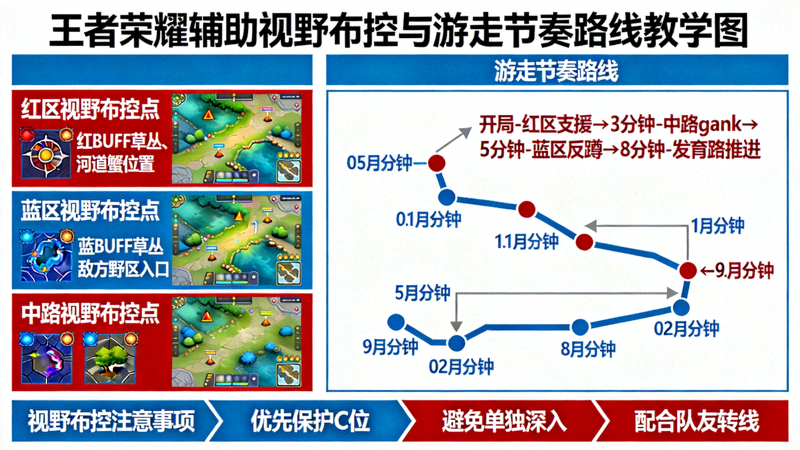 王者荣耀辅助视野布控与游走节奏路线教学图